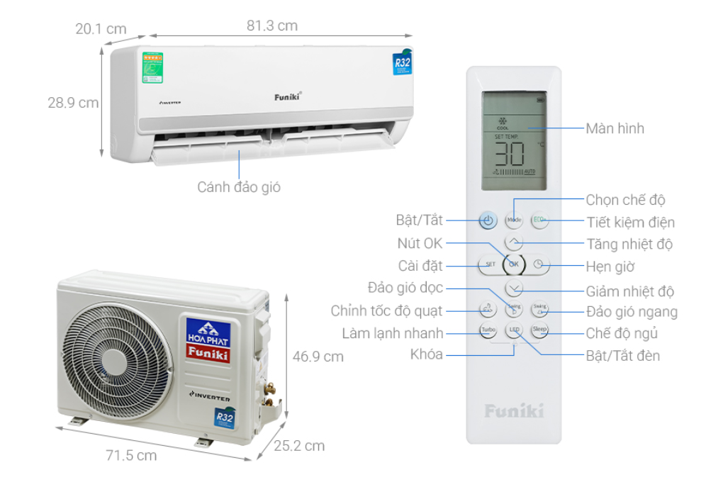 Điều hòa Funiki 1 chiều inverter 12.000BTU HIC12TMM-6