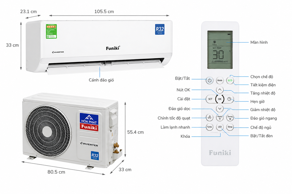 Điều hòa Funiki 1 chiều inverter 24.000BTU HIC24TMM-6