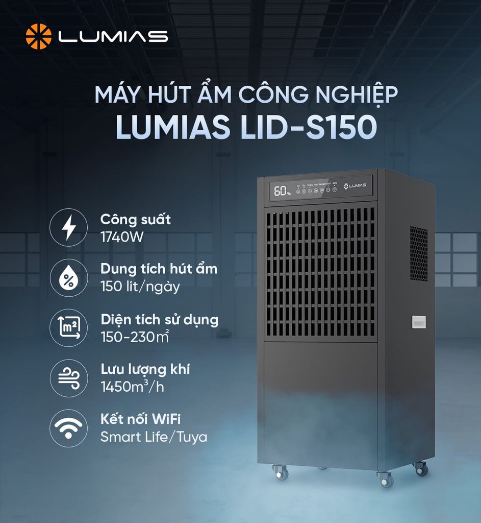 Máy hút ẩm công nghiệp 150L Lumias LID-S150