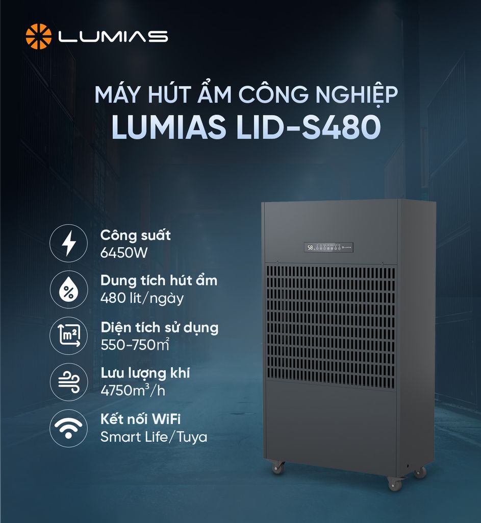 Máy hút ẩm công nghiệp 480L Lumias LID-S480