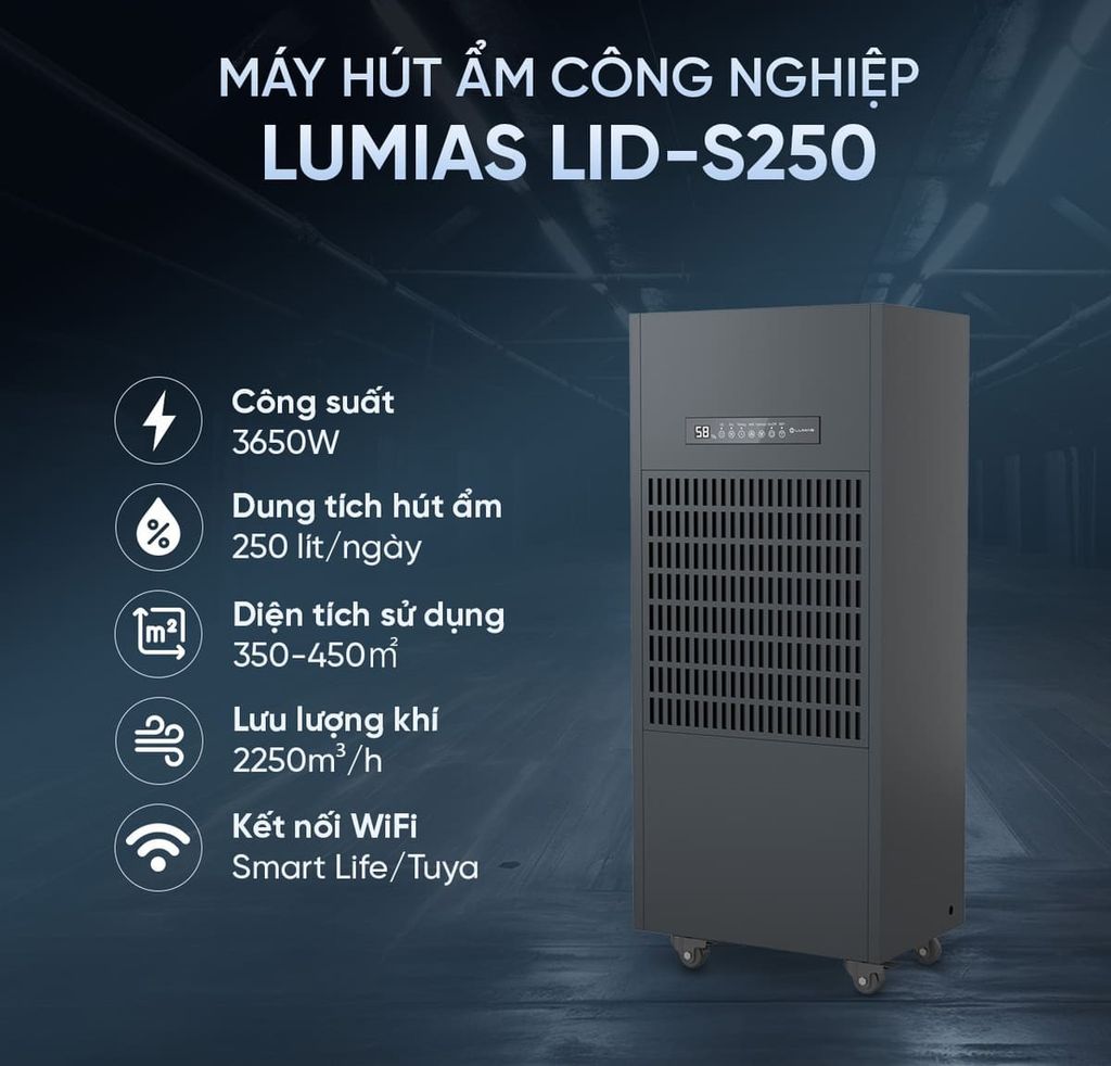 Máy hút ẩm công nghiệp 250L Lumias LID-S250