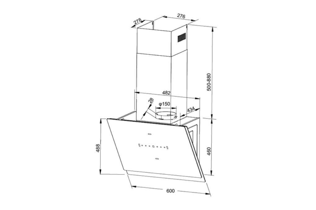 Máy hút mùi áp tường Malloca MC 60GTC