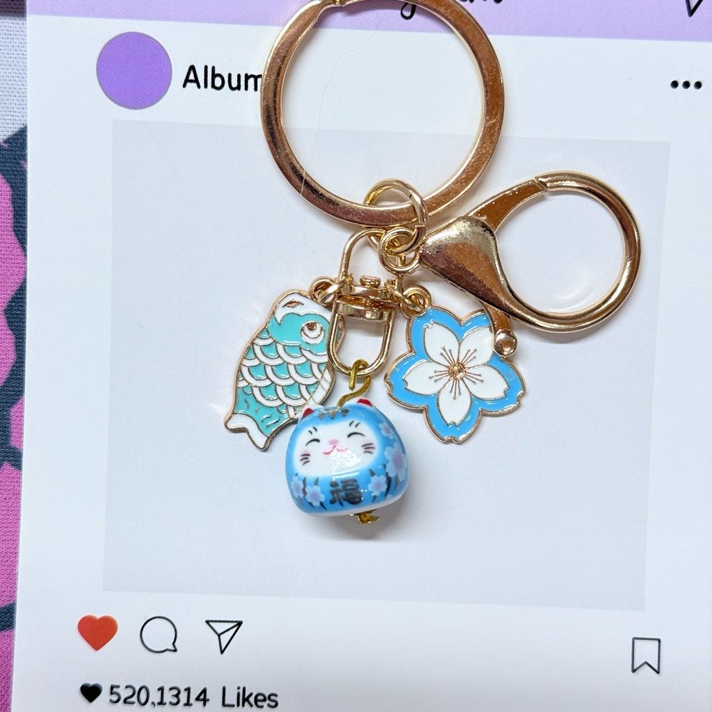 Móc Khóa Móc Treo Mèo Móc Túi Phụ Kiện Đẹp Mèo Thần Tài Mini Có Chuông, chất liệu kim loại Đài Loan (TAIWAN)