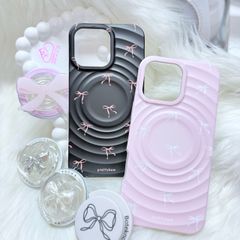 Case Ốp điện thoại iPhone Prettybow Nơ Trắng Nền Hồng Magsafe iPhone 17/16/15/14/13/12/Pro/Promax