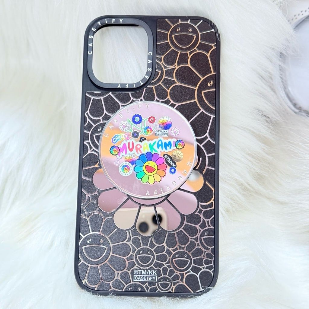 Case Ốp Điện thoại iPhone Hoa Cười Gương Nền Đen x Murakami Flower Mirror CaseTify iPhone 17/16/Promax