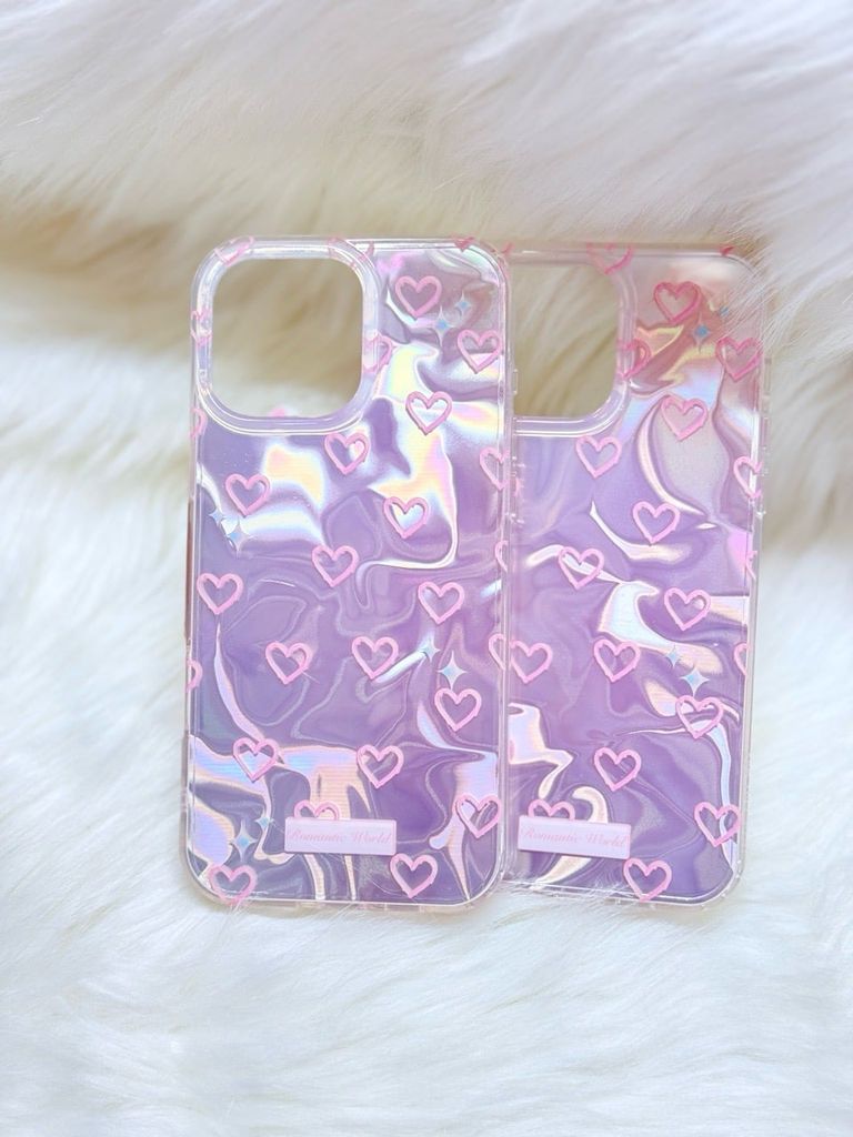 Case Ốp điện thoại iPhone Tim Hồng Ánh Bạc Hồng Hologram iPhone 12/13/14/15/16/Pro/Promax