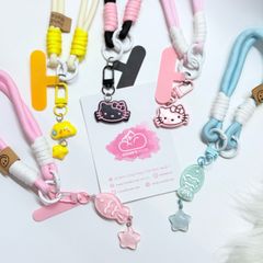 Dây đeo ngắn móc tay chất dù giữ điện thoại màu phối trơn ( DÂY NGẮN) - kèm móc hoạt hình các mẫu