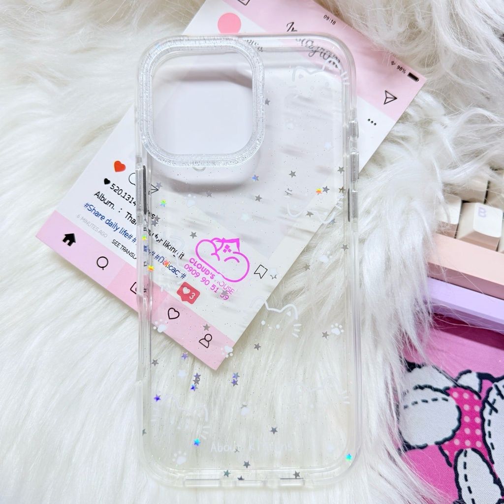Case Ốp điện thoại iPhone Bling Bling Meomeo bé Mèo kute viền camera lấp la lấp lánh iPhone 13/14/15/16/17Pro/Promax