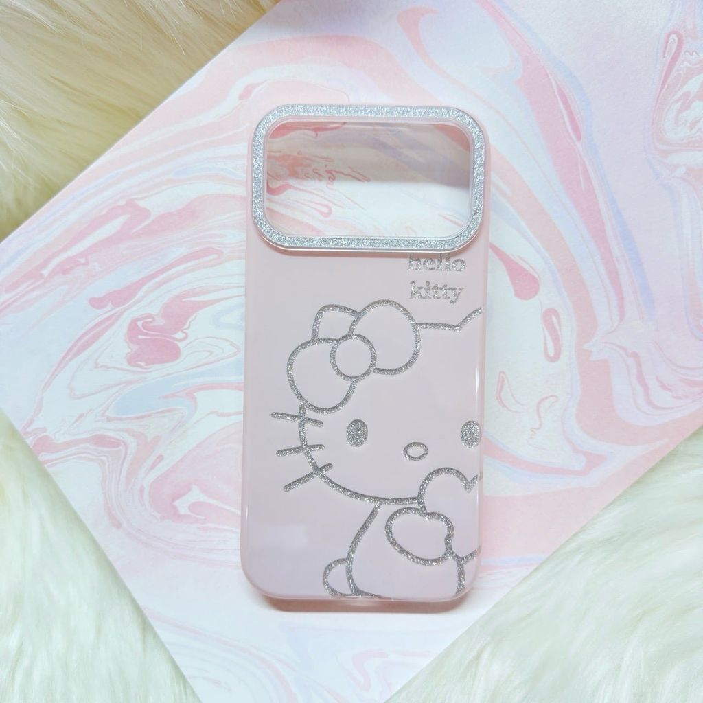 Case Ốp điện thoại iPhone Hello Kitty Hồng Nhạt Viền Camera Bling Bling iPhone 17/Pro/Promax