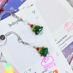 Móc Treo/ Móc khoá điện thoại di động đính hạt pha lê cây thông Noel, móc chìa khóa bông tuyết Giáng sinh