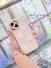 Case Ốp điện thoại iPhone Nơ Trắng Trong Ánh Xà Cừ Đính Đá Case iPhone 12/13/14/15/16/Pro/Promax