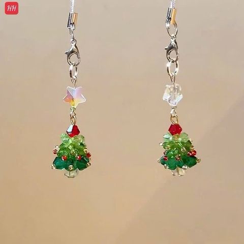 Móc Treo/ Móc khoá điện thoại di động đính hạt pha lê cây thông Noel, móc chìa khóa bông tuyết Giáng sinh