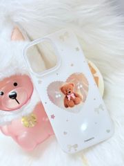 Case Ốp điện thoại iPhone Trắng Gấu Nâu Nơ Sao Cherry Freedom Có Nút Control Viền Camera Bling Bling iPhone 13/14/15/16/17Pro/Promax