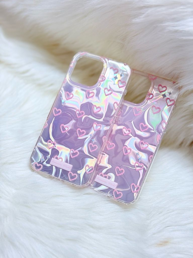 Case Ốp điện thoại iPhone Tim Hồng Ánh Bạc Hồng Hologram iPhone 12/13/14/15/16/Pro/Promax