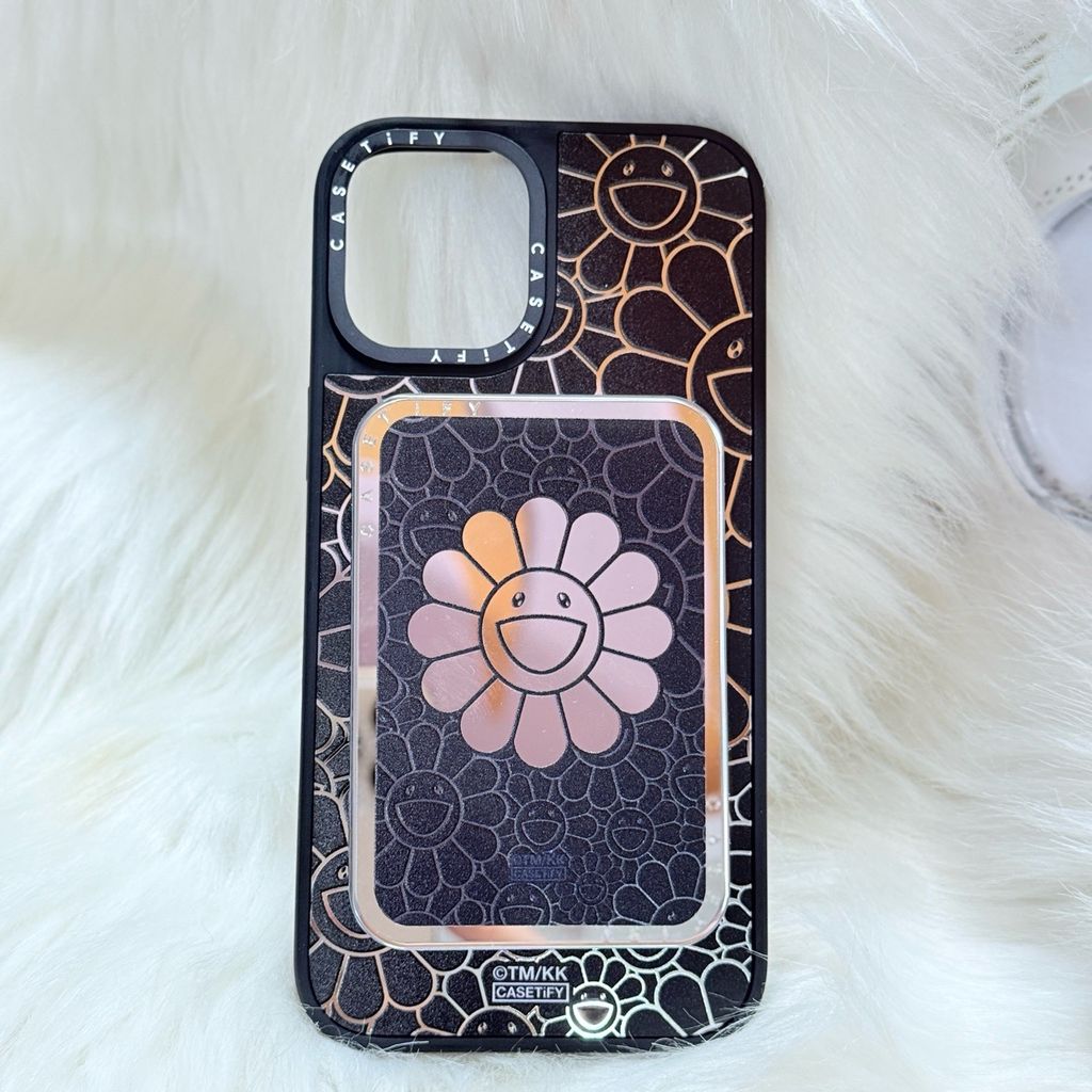 Case Ốp Điện thoại iPhone Hoa Cười Gương Nền Đen x Murakami Flower Mirror CaseTify iPhone 17/16/Promax