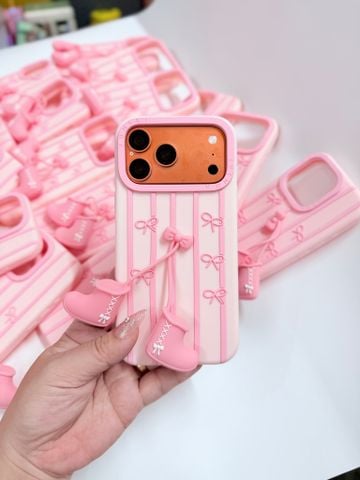 Case Ốp điện thoại iPhone NƠ HỒNG chiếc giày Su dẻo 3D Nổi iPhone 12/13/14/15/16/17Plus/Pro/Promax