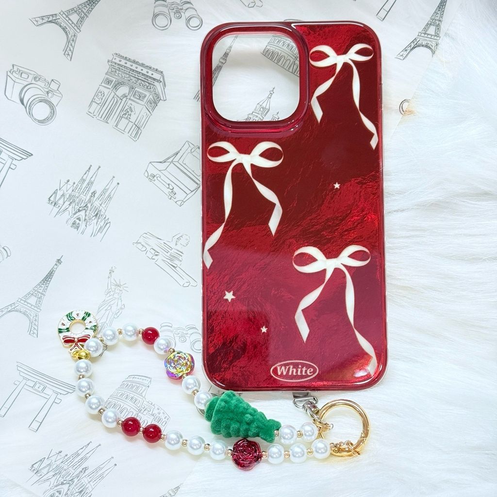 Case Ốp điện thoại iPhone Nơ Trắng Nền Đỏ White iPhone 12/13/14/15/16/Pro/Promax