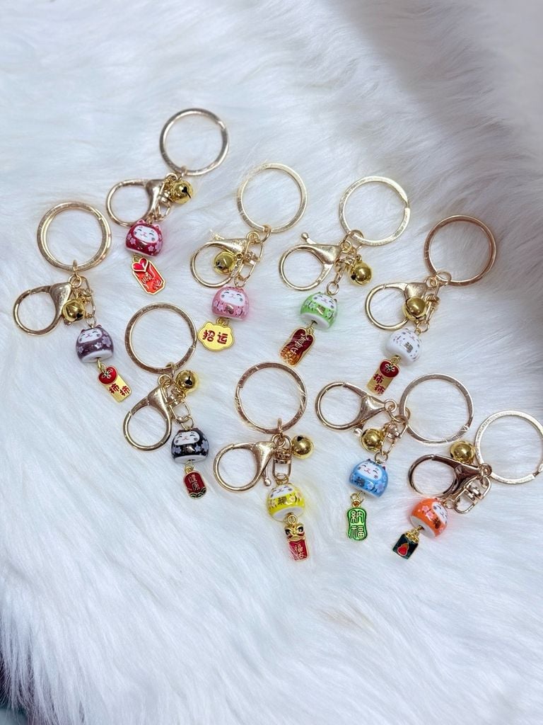 Móc Khóa Móc Treo Mèo Móc Túi Phụ Kiện Đẹp Mèo Thần Tài Mini Có Chuông, chất liệu kim loại Đài Loan (TAIWAN)