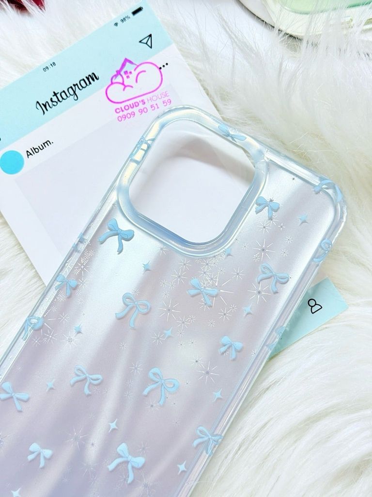 Case Ốp điện thoại iPhone Nơ Xanh Dương Hologram Bling Bling iPhone 13/14/15/16/Pro/Promax