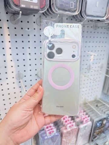 Case Ốp Điện thoại iPhone Magsafe CICI-CITY hologram xám viền hồng iPhone 15/16/17/Pro/Promax