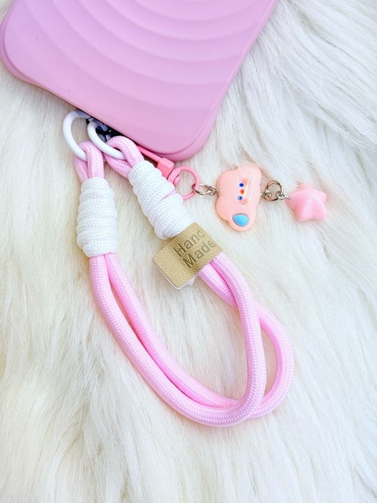 Dây đeo ngắn móc tay chất dù giữ điện thoại màu phối trơn ( DÂY NGẮN) - kèm móc hoạt hình các mẫu