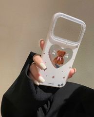 Case Ốp điện thoại iPhone Trắng Gấu Nâu Nơ Sao Cherry Freedom Có Nút Control Viền Camera Bling Bling iPhone 13/14/15/16/17Pro/Promax