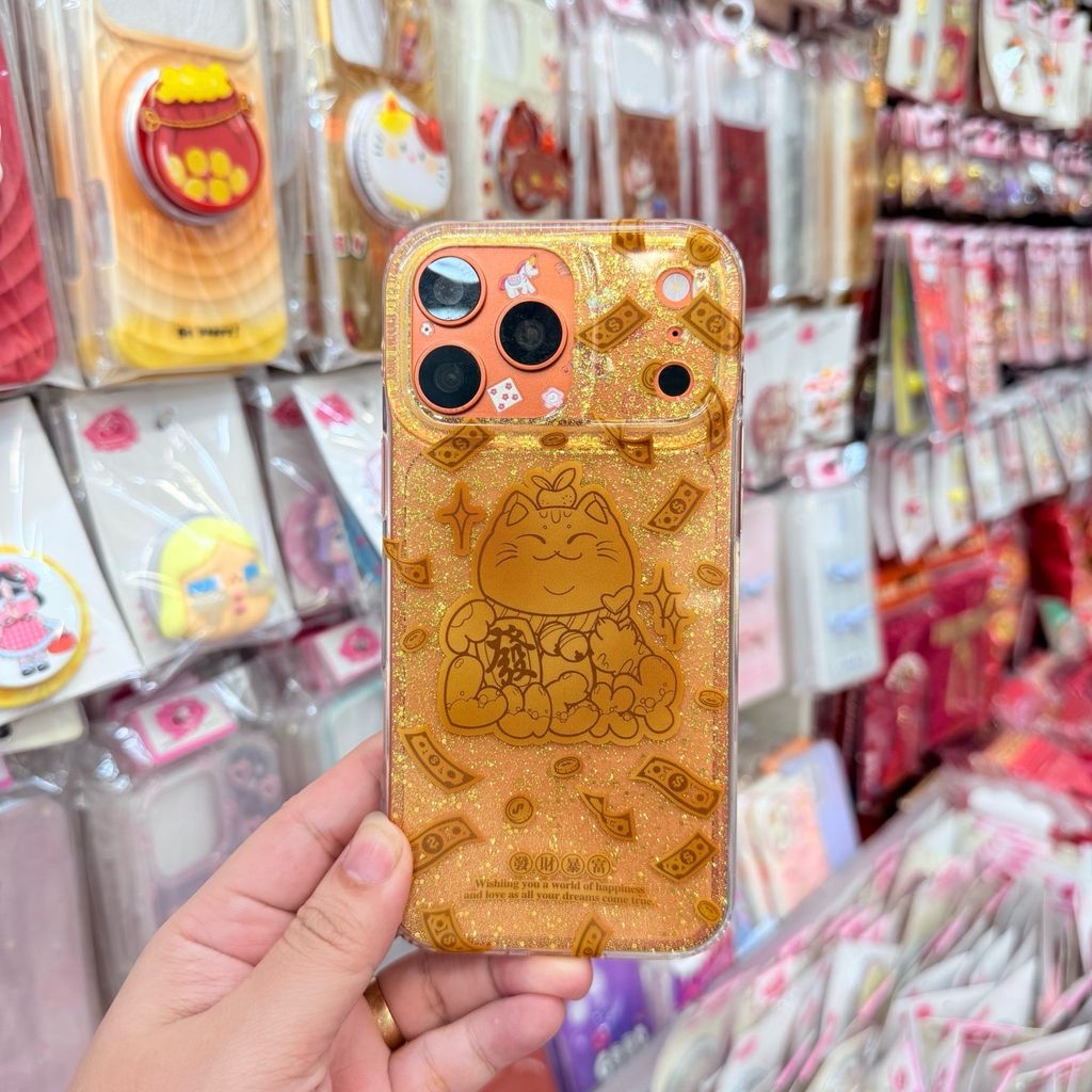 Case Ốp điện thoại iPhone Mèo May Mắn, Tài Lộc Trong Kim Tuyến Vàng iPhone 12/13/14/15/16/17Pro/Promax - TẾT