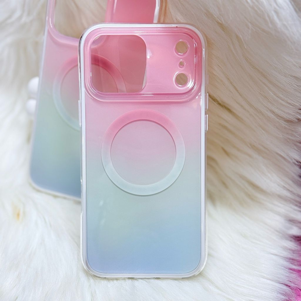 Case Ốp điện thoại iPhone Ombre Hồng Xanh Có Nút Control Magsafe iPhone 13/14/15/16/17Pro/Promax