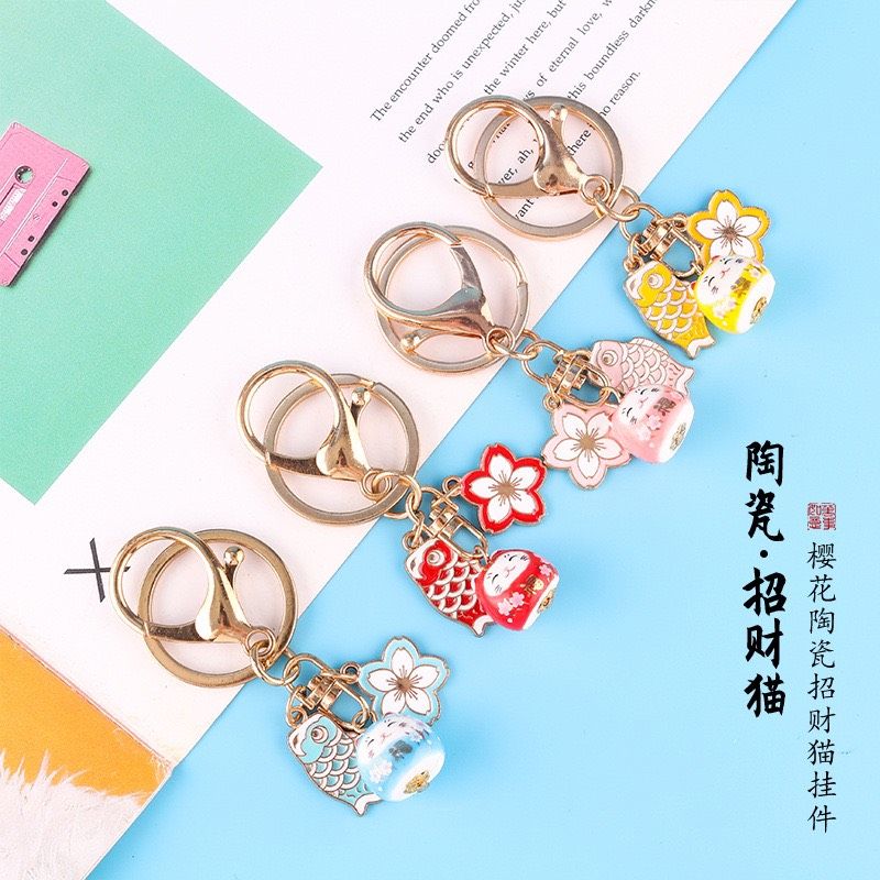 Móc Khóa Móc Treo Mèo Móc Túi Phụ Kiện Đẹp Mèo Thần Tài Mini Có Chuông, chất liệu kim loại Đài Loan (TAIWAN)