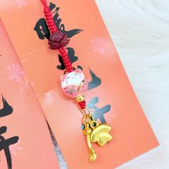 Móc Treo Điện Thoại Mèo Thần Tài Mèo Lớn Mèo Nhỏ – Phụ Kiện Trang Trí Nhiều Màu Kèm Hoa Sen & Charm