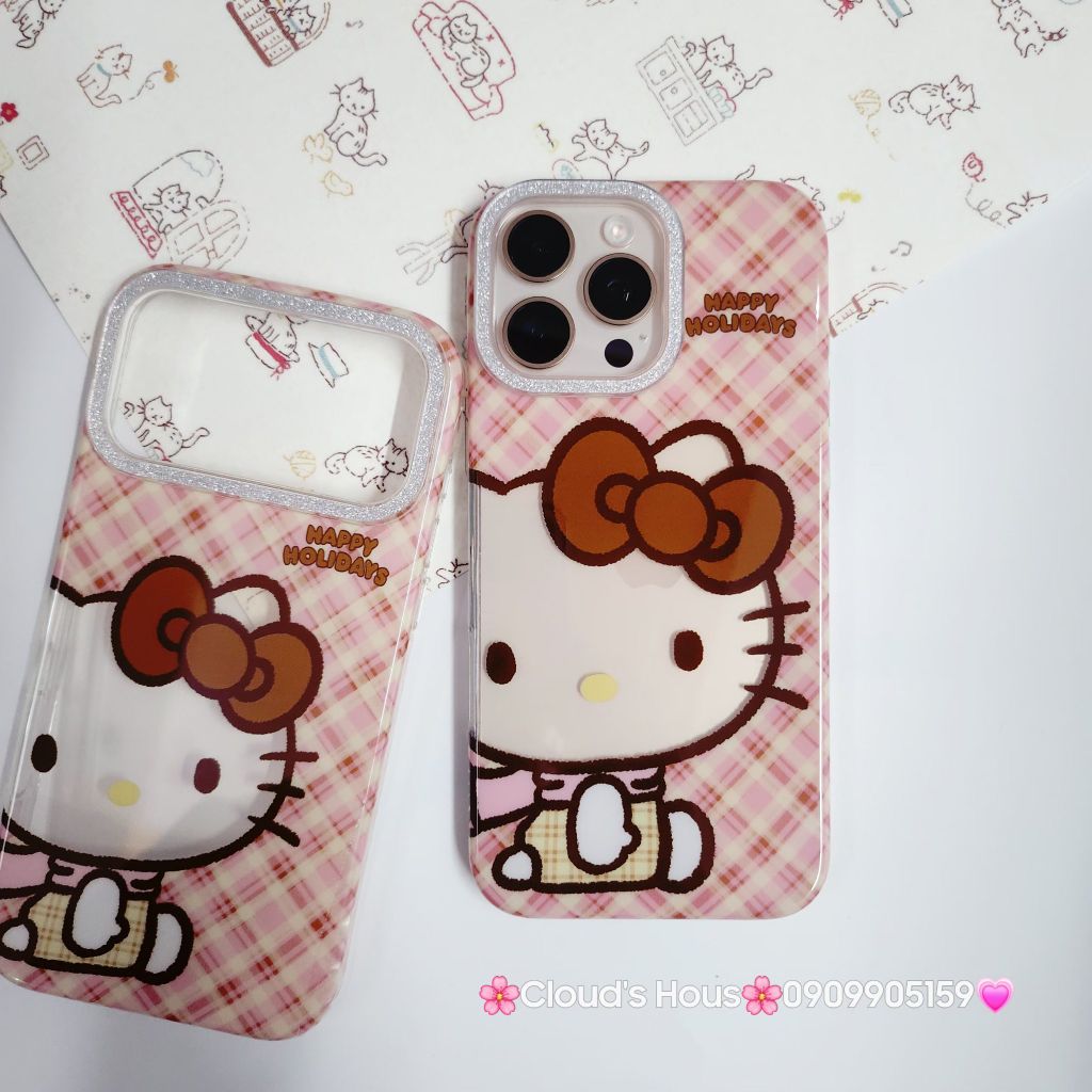 Case Ốp điện thoại iPhone Hello Kitty Trong Camera viền Bling Bling iPhone 13/14/15/16/17/Plus/Pro/Promax