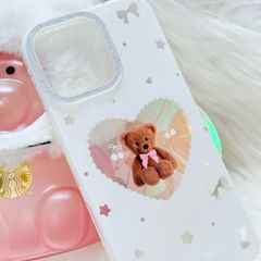 Case Ốp điện thoại iPhone Trắng Gấu Nâu Nơ Sao Cherry Freedom Có Nút Control Viền Camera Bling Bling iPhone 13/14/15/16/17Pro/Promax