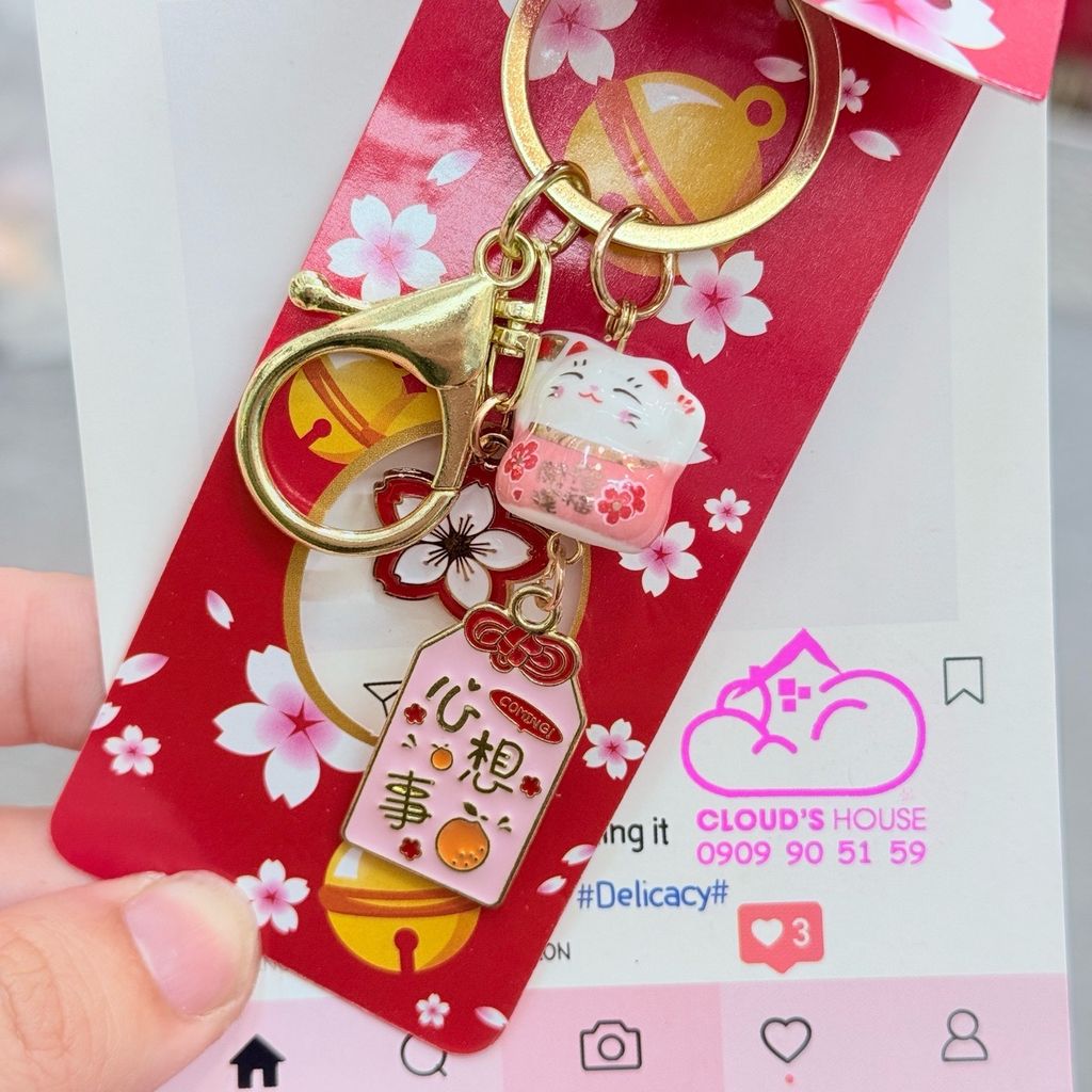 Móc Khóa Mèo Hoa Anh Đào Tết 2026