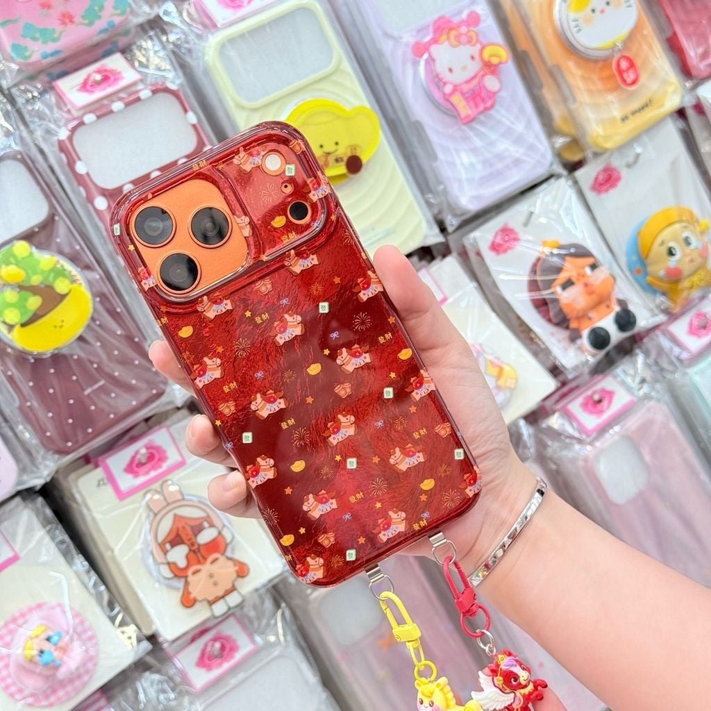Case Ốp điện thoại iPhone Ngựa Cõng Túi Vàng Tài lộc Ánh Xà Cừ Đỏ iPhone 13/14/15/16/17Pro/Promax - TẾT