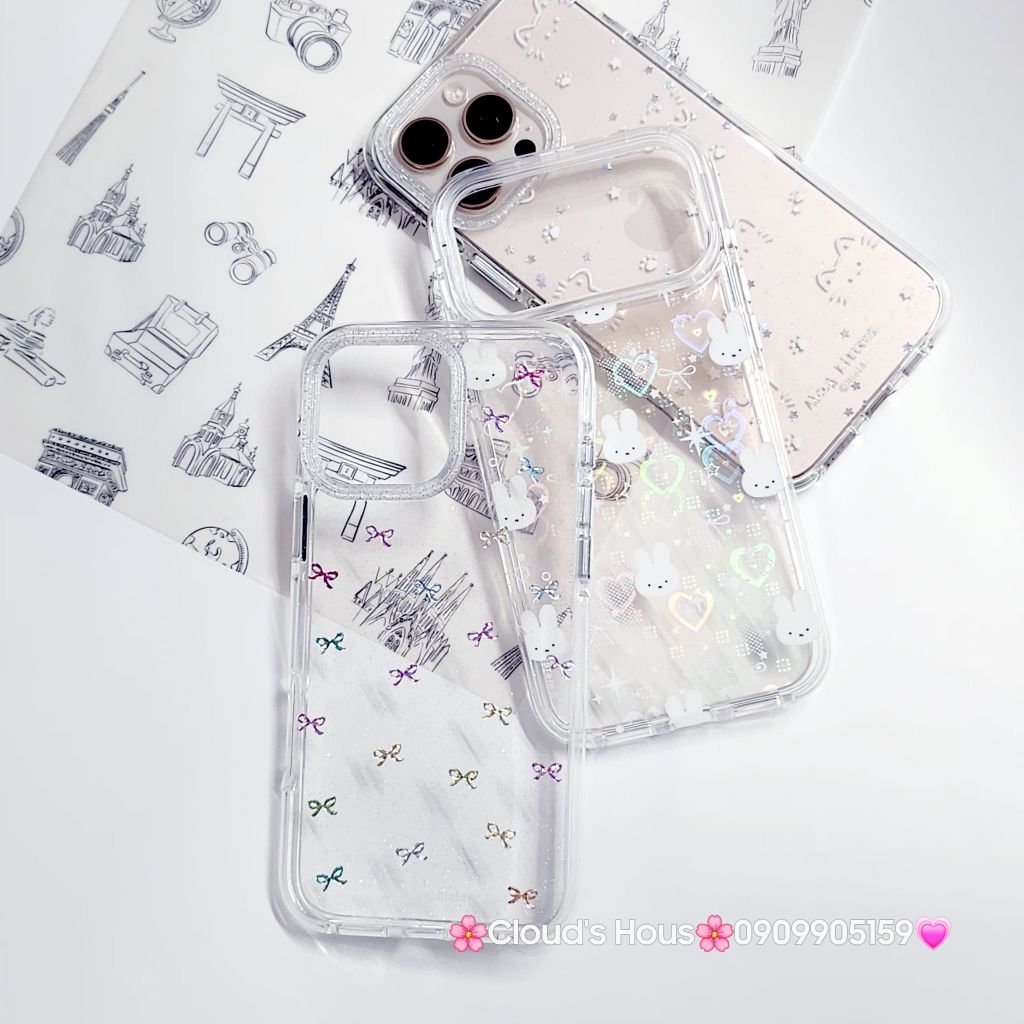 Case Ốp điện thoại iPhone Bling Bling ánh tim bé Thỏ kute viền camera lấp la lấp lánh iPhone 13/14/15/16/17Pro/Promax