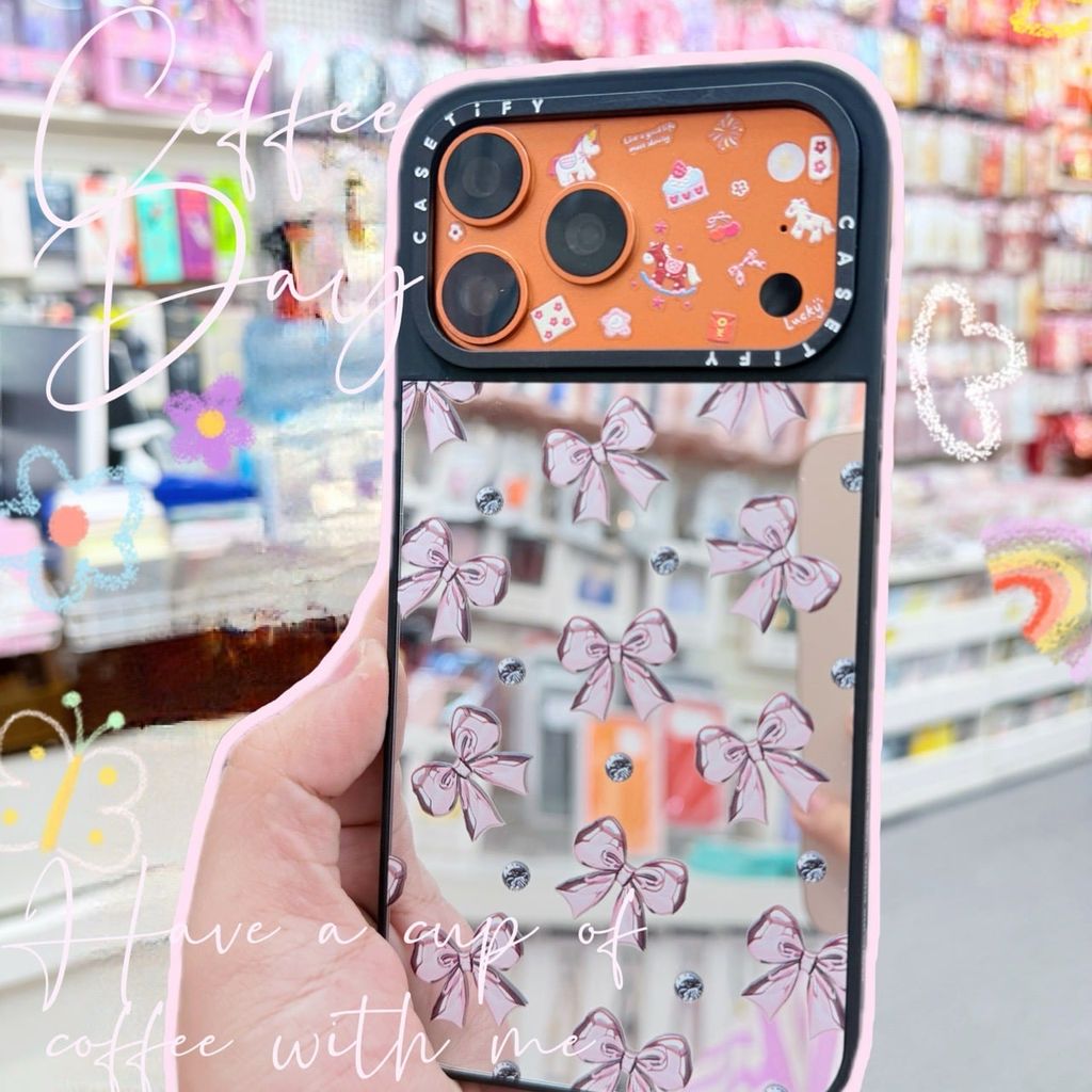 Case Ốp Điện thoại iPhone Gương Nơ Hồng Metallic Pink Ribbon Mirror CaseTify iPhone 17/16/15/14/13/Promax