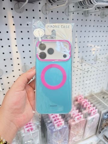 Case Ốp Điện thoại iPhone Magsafe CICI-CITY hologram xanh viền hồng iPhone 15/16/17/Pro/Promax