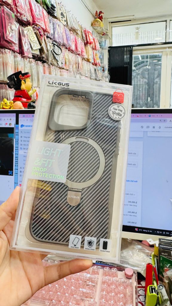 Case Ốp điện thoại iPhone LIKGUS Sọc Caro Chống Dựng iPhone 16/17/Pro/Promax
