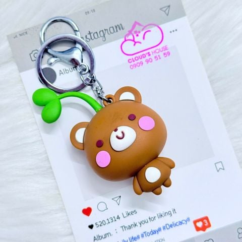 Móc Khóa Gấu Nâu Đầu Mọc Lá Cỏ xanh