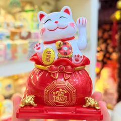 MÈO THẦN TÀI Có Chuông ngồi trên Túi Tiền Vẫy Tay