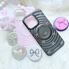Case Ốp điện thoại iPhone Prettybow Nơ Hồng Nền Đen Pastel Magsafe iPhone 17/16/15/14/13/12/Pro/Promax