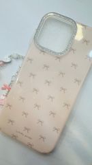 Case Ốp điện thoại iPhone Nơ Hồng Nhạt Viền Camera Bling Bling iPhone 13/14/15/16/17Pro/Promax (Kèm dây 180k)