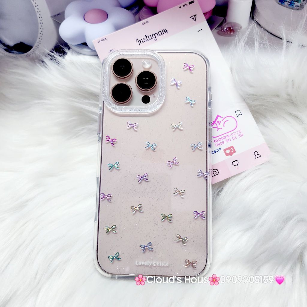Case Ốp điện thoại iPhone Bling Bling Nơ nhiều màu kute viền camera lấp la lấp lánh iPhone 13/14/15/16/17Pro/Promax