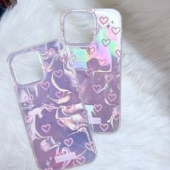 Case Ốp điện thoại iPhone Tim Hồng Ánh Bạc Hồng Hologram iPhone 12/13/14/15/16/Pro/Promax
