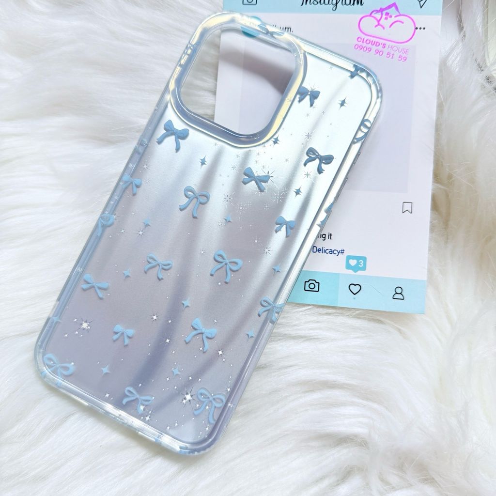 Case Ốp điện thoại iPhone Nơ Xanh Dương Hologram Bling Bling iPhone 13/14/15/16/Pro/Promax