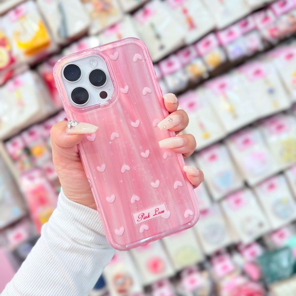 Case Ốp điện thoại iPhone Trái Tim Hồng (Pinh Love) Hologram Bling Bling iPhone 13/14/15/16/Pro/Promax