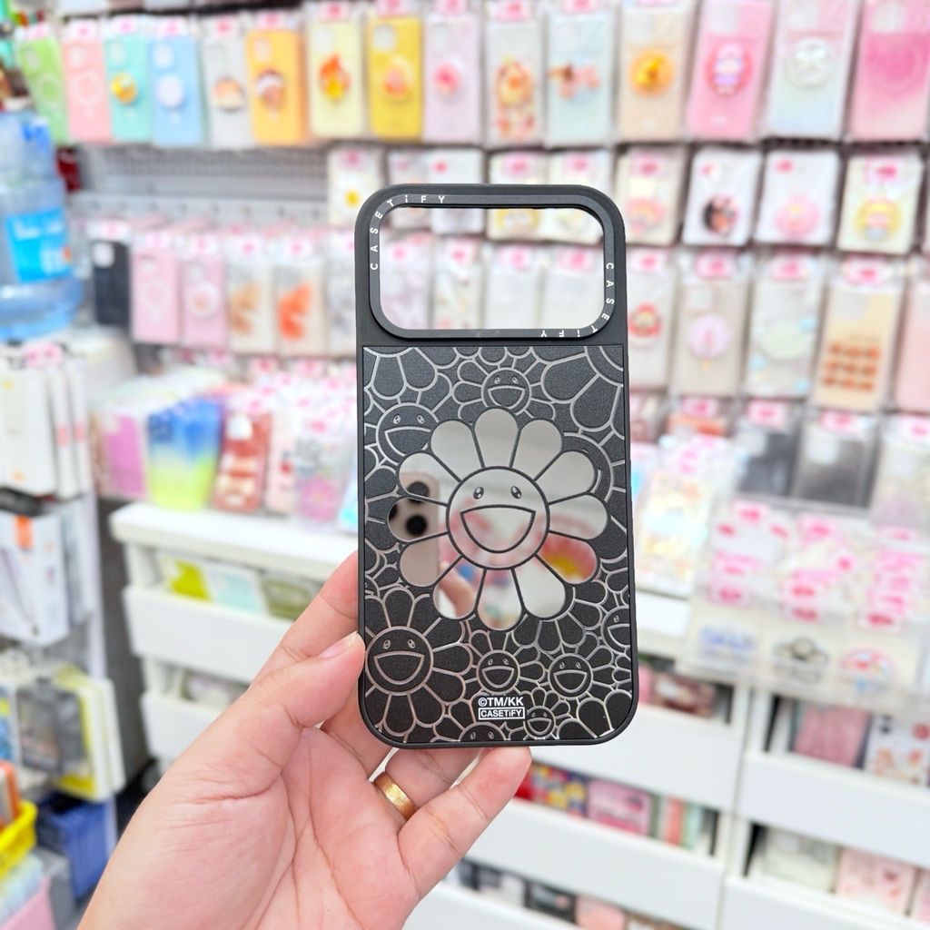 Case Ốp Điện thoại iPhone Hoa Cười Gương Nền Đen x Murakami Flower Mirror CaseTify iPhone 17/16/Promax