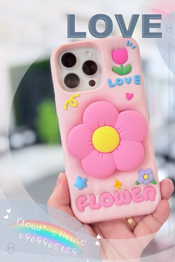 Case Ốp điện thoại iPhone Hoa kèm Popsocket Su dẻo 3D Nổi iPhone 11/12/13/14/15/Plus/Pro/Promax
