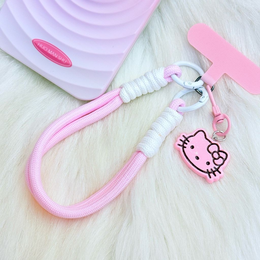 Dây đeo ngắn móc tay chất dù giữ điện thoại màu phối trơn ( DÂY NGẮN) - kèm móc hoạt hình các mẫu