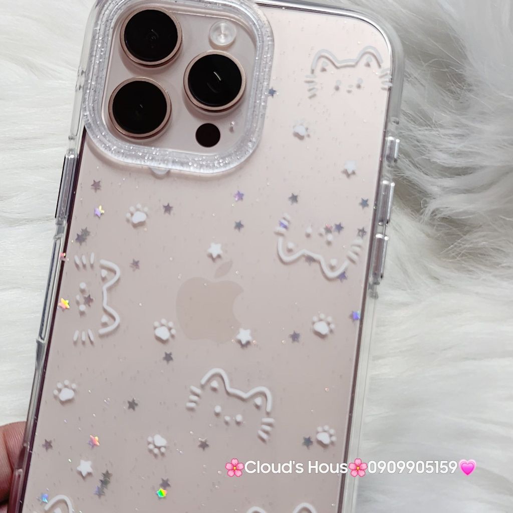 Case Ốp điện thoại iPhone Bling Bling Meomeo bé Mèo kute viền camera lấp la lấp lánh iPhone 13/14/15/16/17Pro/Promax